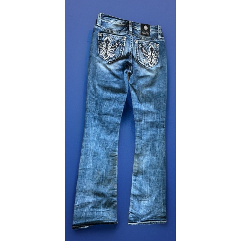Miss Me Chloe Boot Jeans Womens 26 x 34 Blue Mid Rise Bootcut Fleur De Lis Bling - Picture 5 of 8